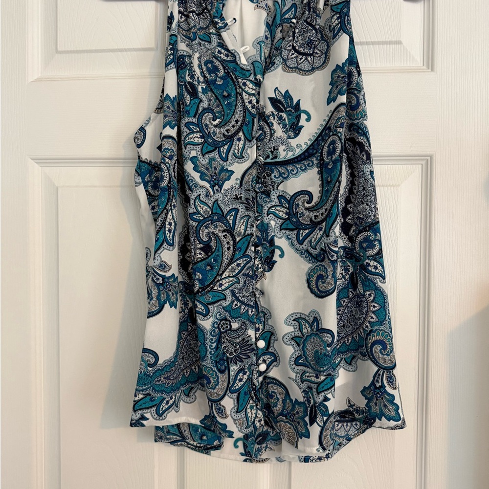 Express Teal and White Paisley Blouse